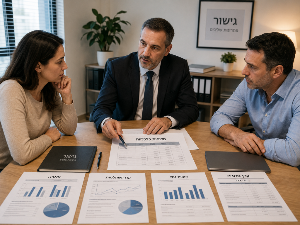 בני זוג בתהליך גישור על חלוקת זכויות סוציאליות ופנסיה בגירושין בישראל‏